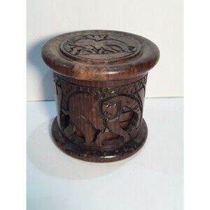 Drink Coaster Set,Wood  Carved Set with Holder. African Animal Theme 7 Piece